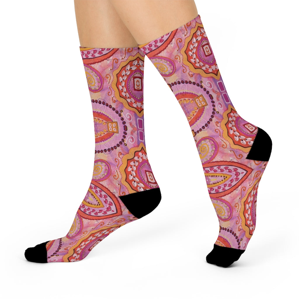 fun pink dress socks side view to show pattern