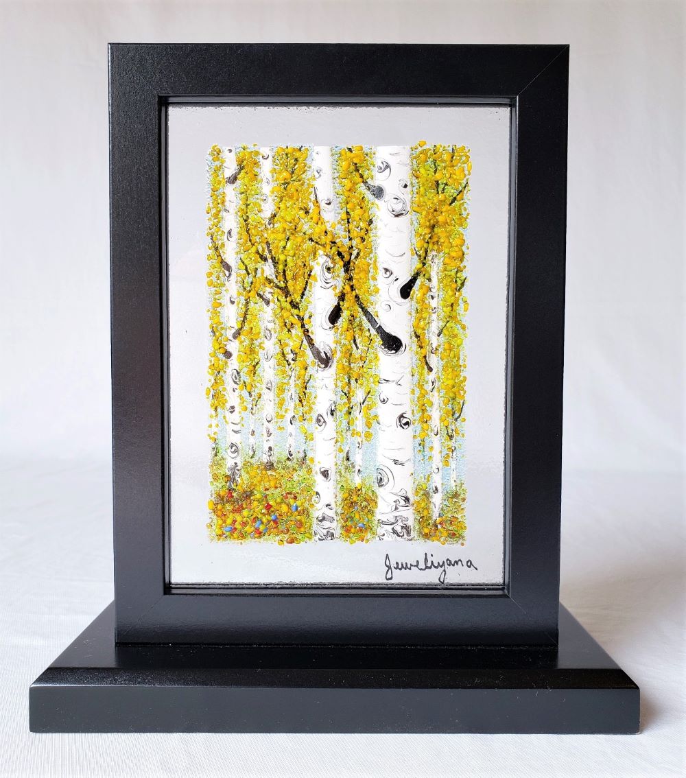 fused glass golden birches by Jeweliyana Reece