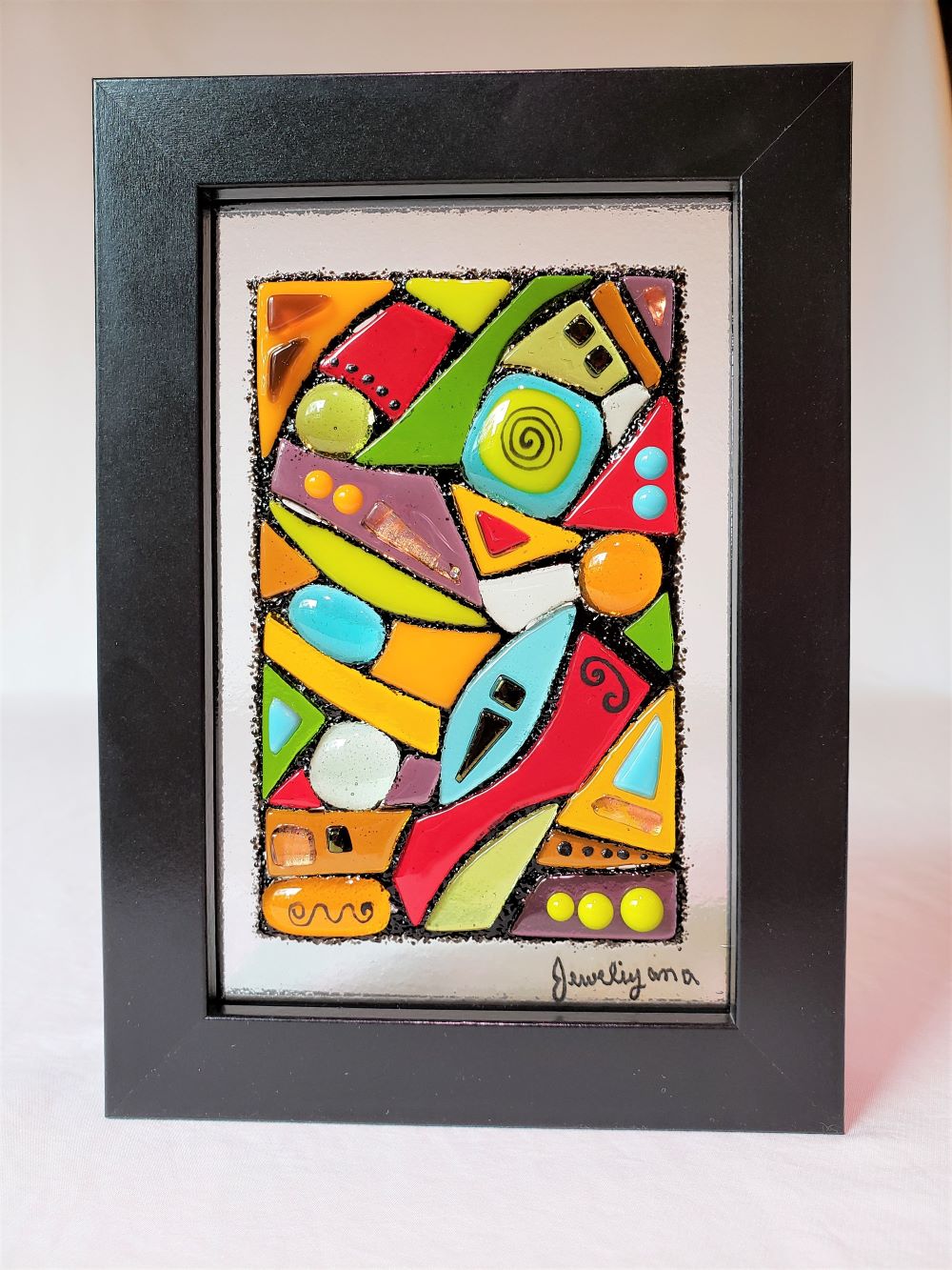 Fused Glass Art abstract 4x6 framed picture