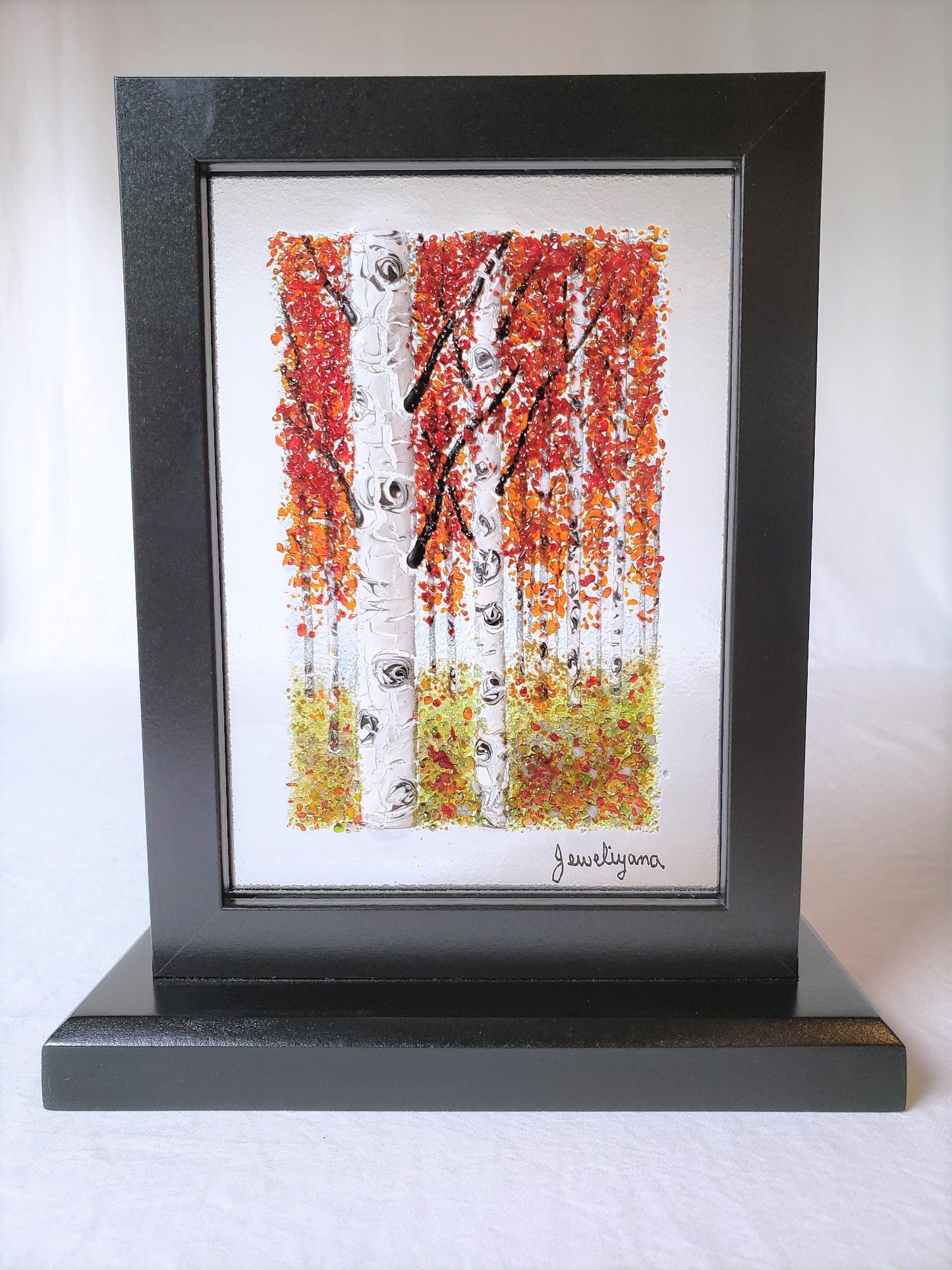Red birch trees Art made of fused glass 
