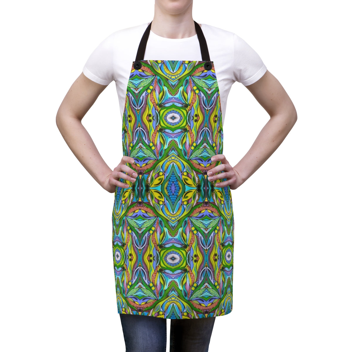 kitchen apron shown on a woman