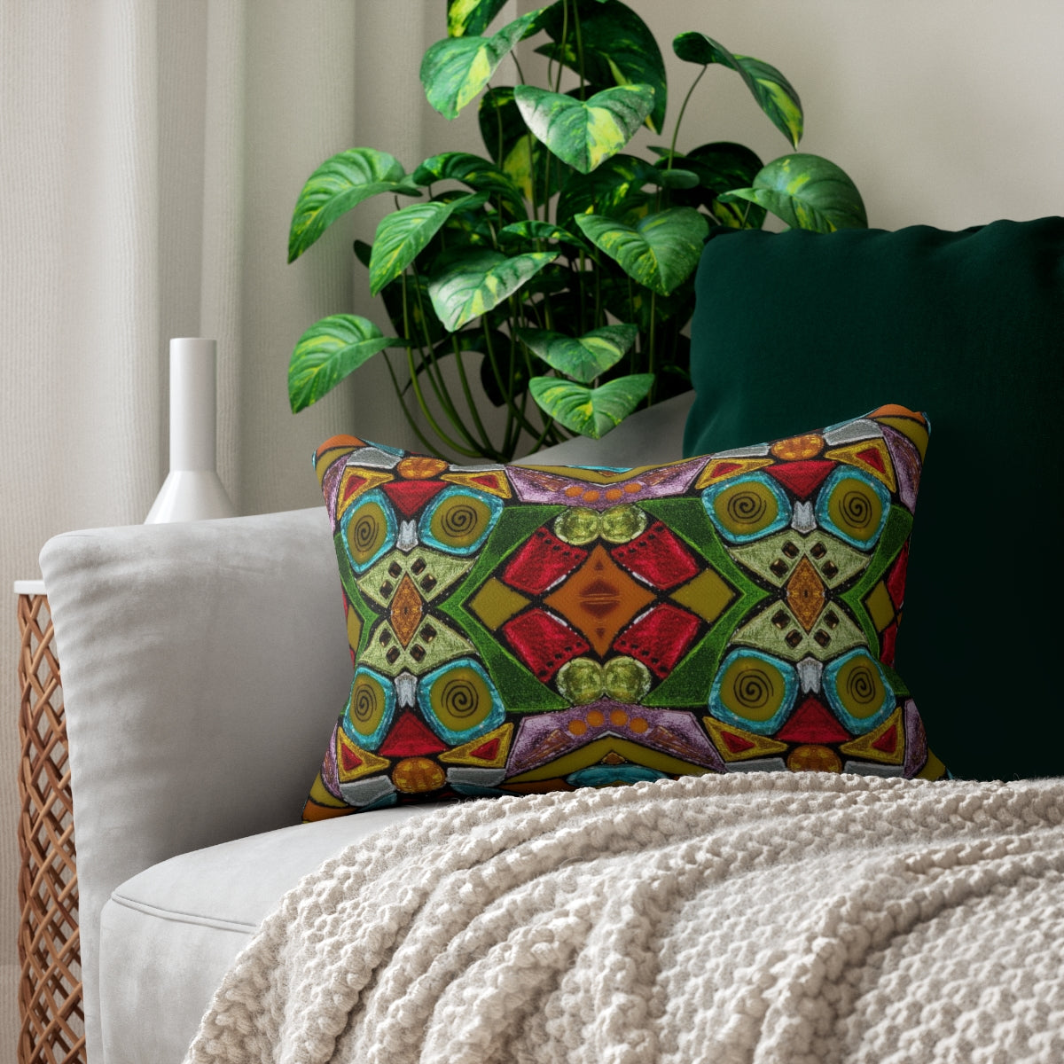 Lumbar pillows with multicolor designer print