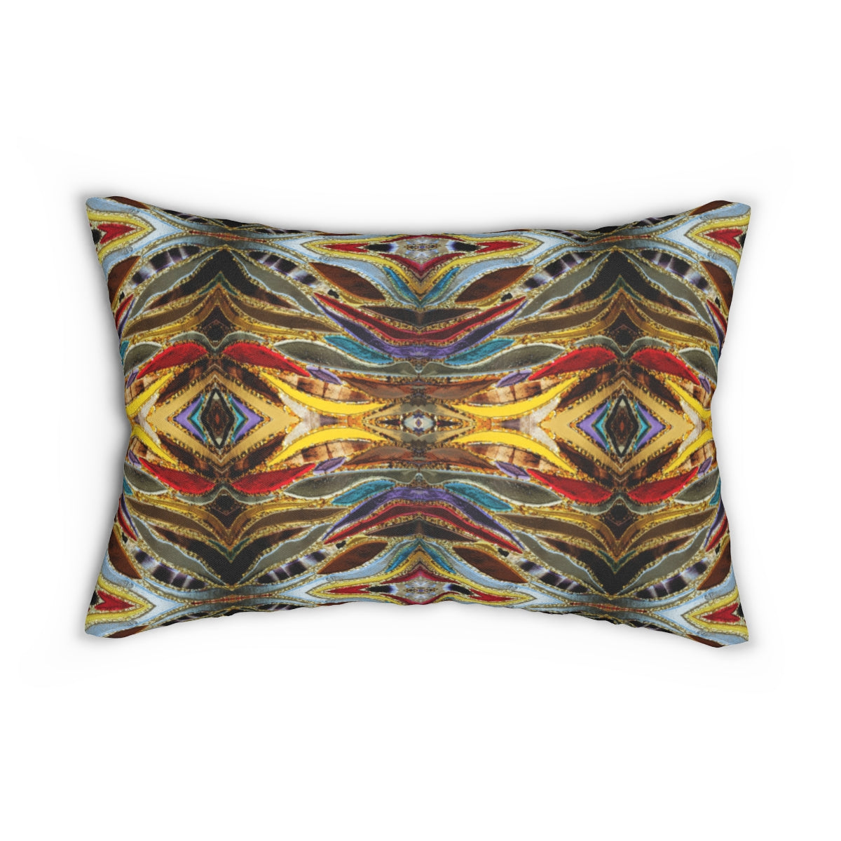 Lumbar  throw pillo with silver gold multi colored pattern