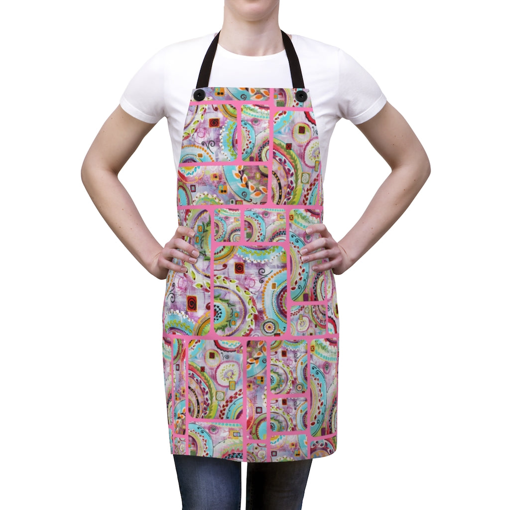 Pink Kitchen apron shown-on woman