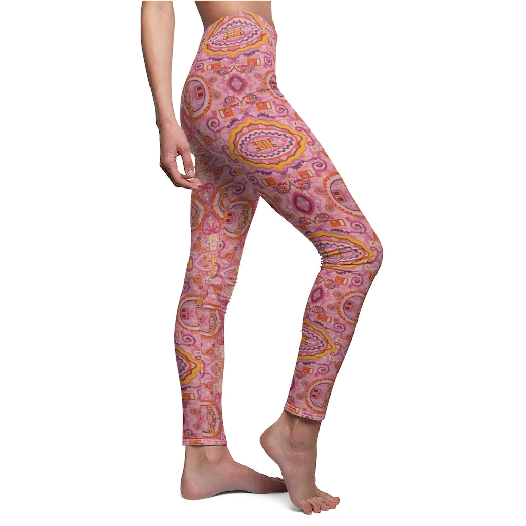 Side view of Happiness is Contagious Pink Leggings