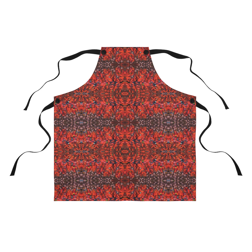 full view of red cooking apron