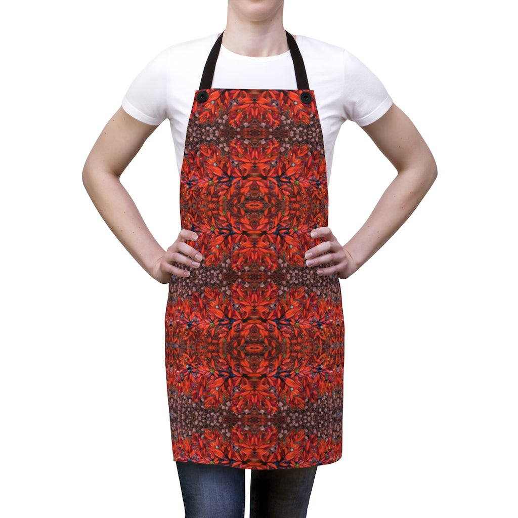 red kitchen apron shown on girl
