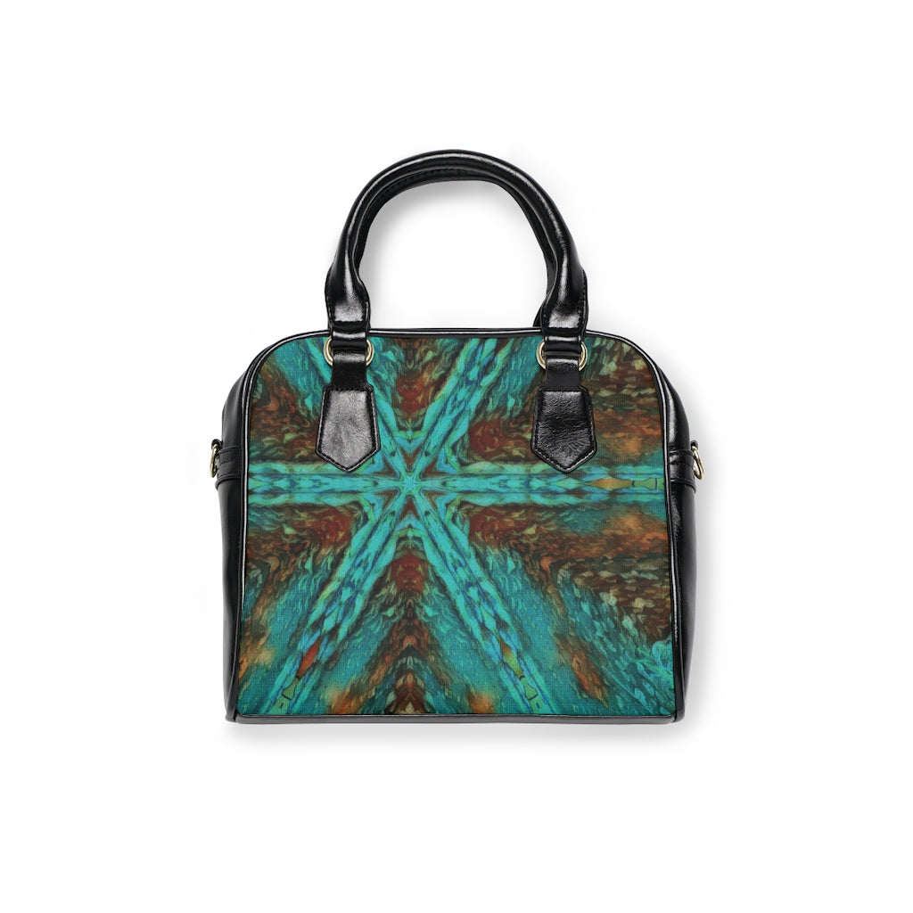 front view of purse with aqua n brown design Cool for the Summer