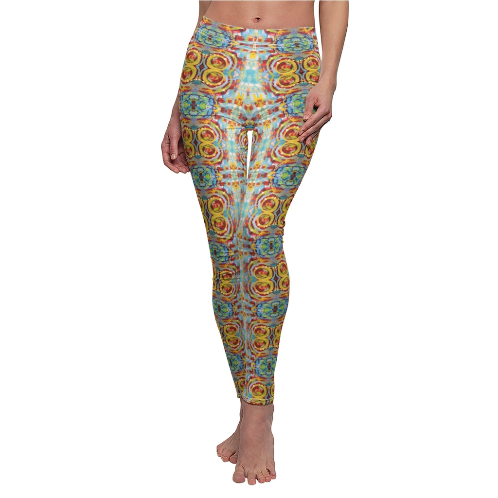 front view of yoga leggings with bliss vibes pattern