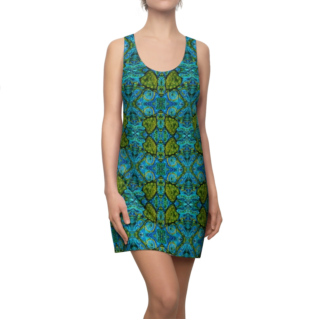 swimsuit cover up with green n blue hearts motif