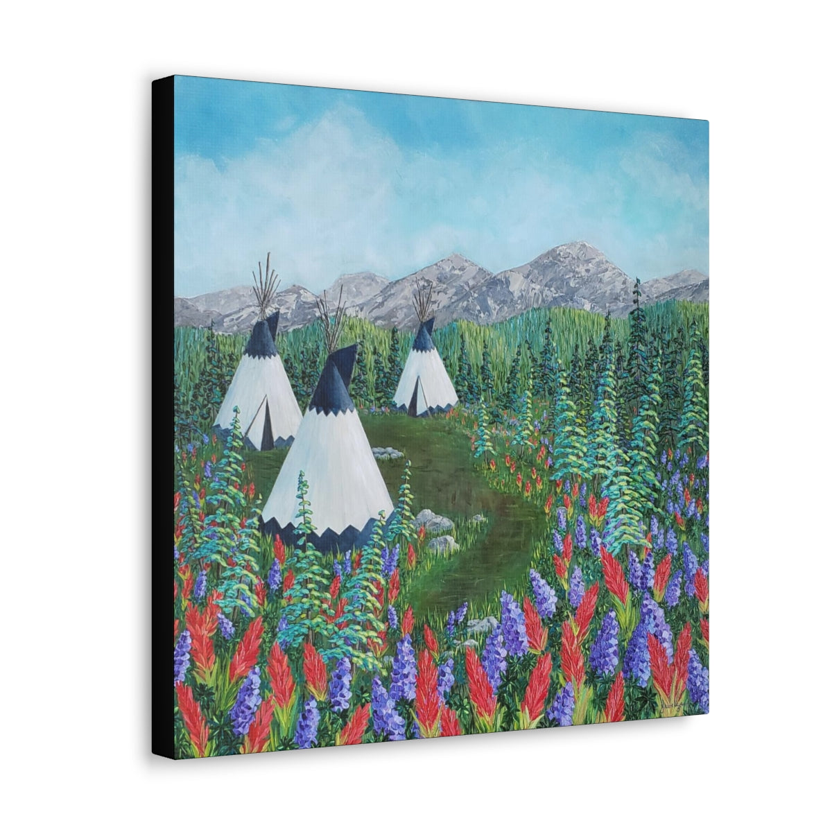 Teepees painting side view shown on a wallhow 