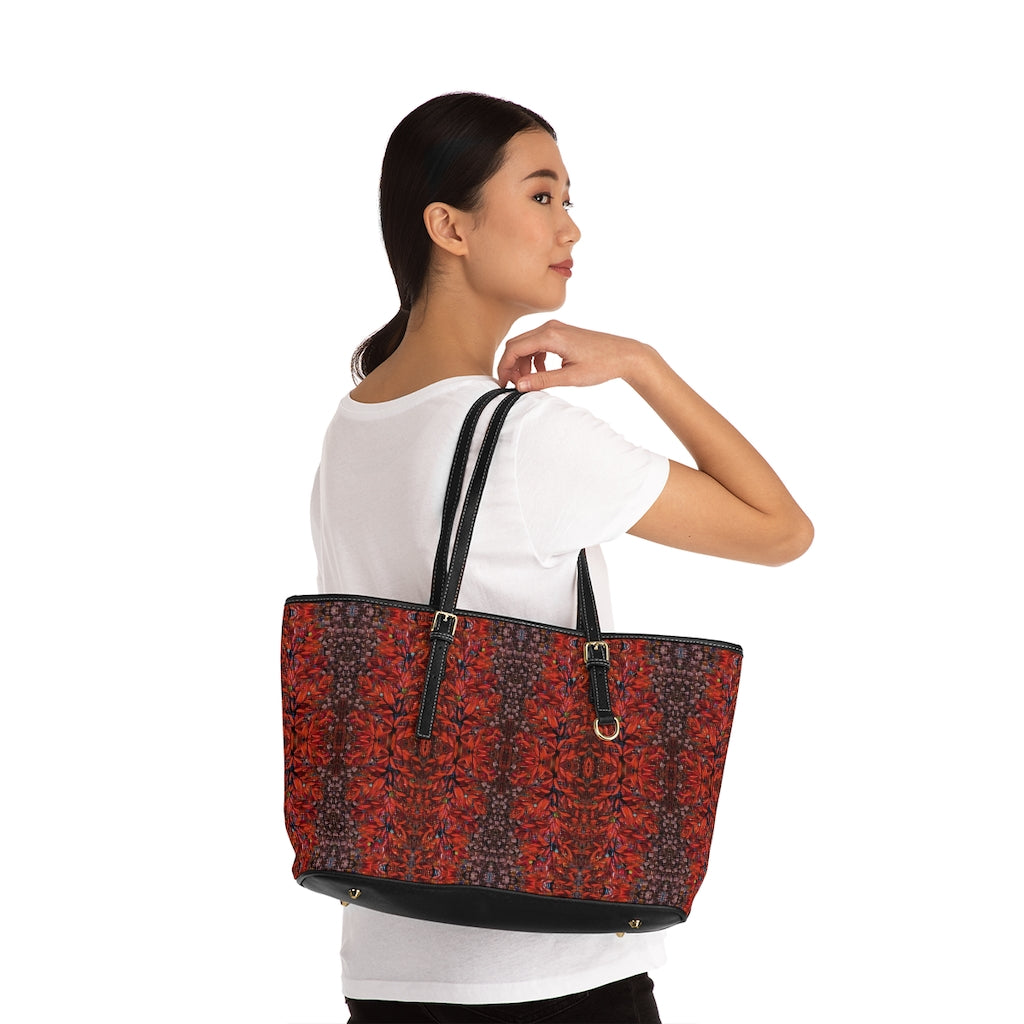 woman with larger red shoulderbag