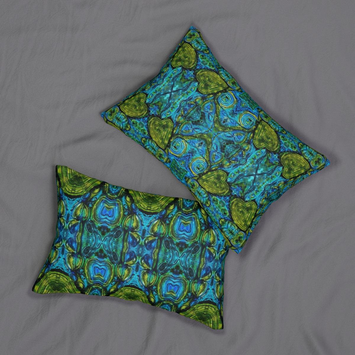 wild heart two sided designer lumbar throw pillow in blue green